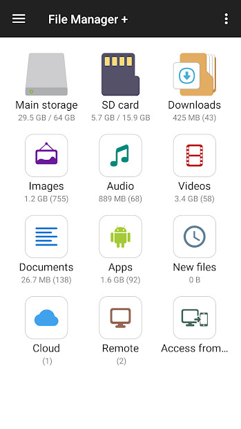 Giao diện chính của File Manager+