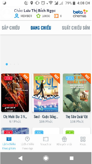 Giao diện chọn rạp Beta Cineplex