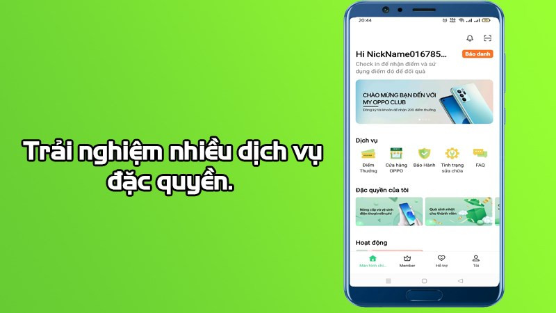 Giao diện đăng ký thành viên My OPPO App