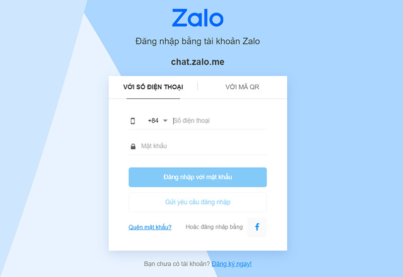 Giao diện đăng nhập Zalo Web