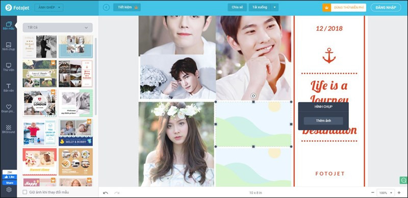 Giao diện ghép ảnh trực tuyến của Fotojet 