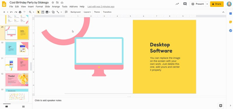 Giao diện phần mềm Google Slides