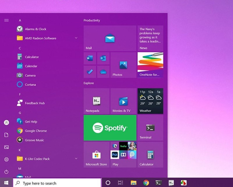 Giao diện Start Menu mới trên Windows 10