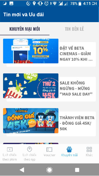 Giao diện thanh toán Beta Cineplex