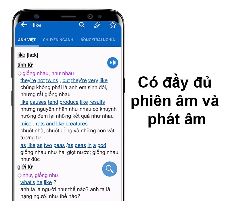 Giao diện tra từ với phiên âm và phát âm của TFlat Offline