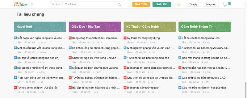 Giao diện trang web 123docz.net