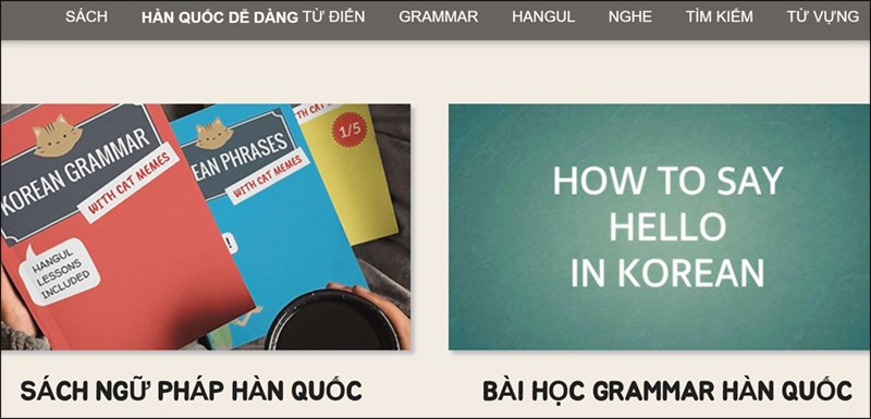 Giao diện trang web easy-korean.com