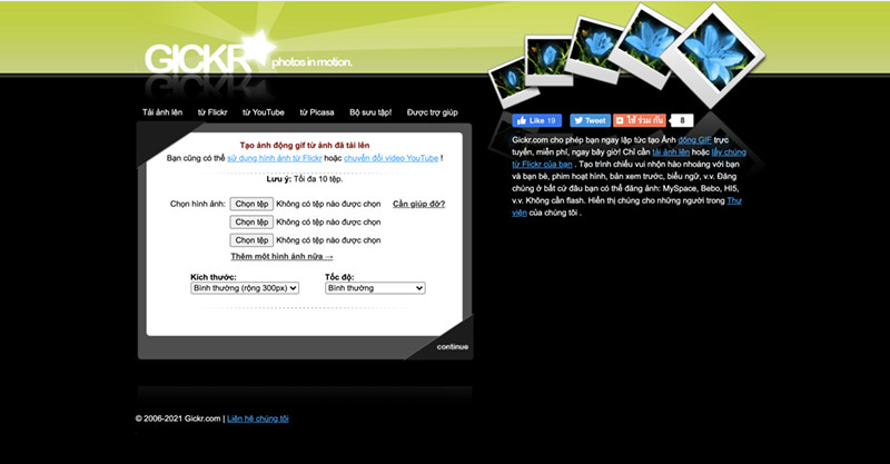Giao diện trang web Gickr.com