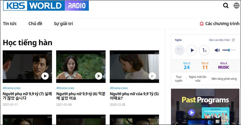 Giao diện trang web KBS World Radio