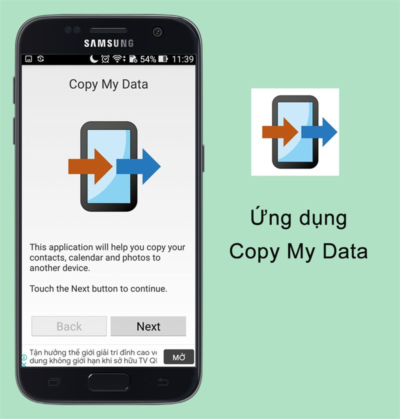 Giao diện ứng dụng Copy My Data trên điện thoại