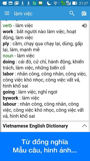 Giao diện ứng dụng Dict Box trên điện thoại