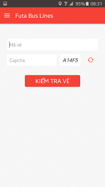 Giao diện ứng dụng FUTA Bus trên điện thoại