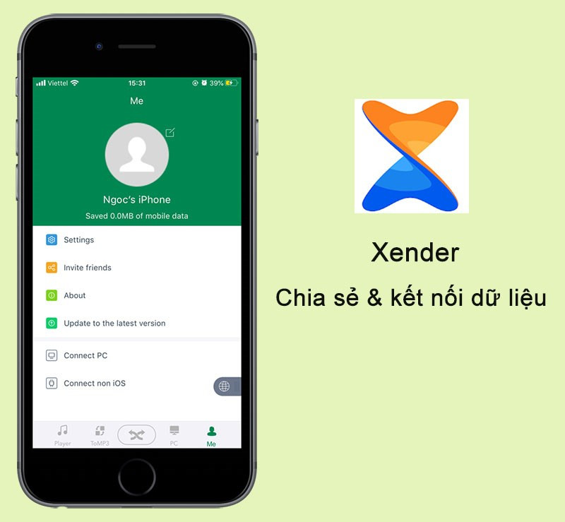 Giao diện ứng dụng Xender