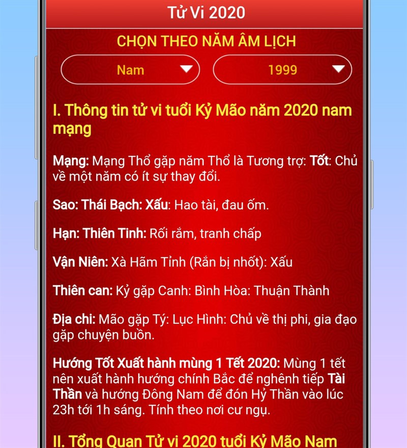 Giao diện xem tử vi