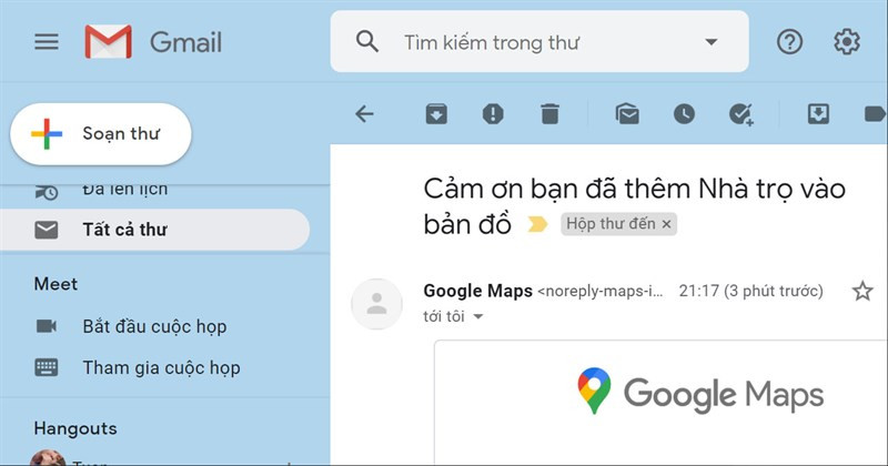 Gmail phản hồi từ Google map