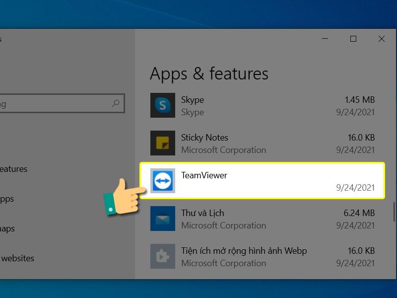 Gỡ bỏ TeamViewer từ Settings