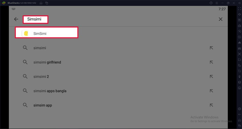 Gõ tên ứng dụng Simsimi