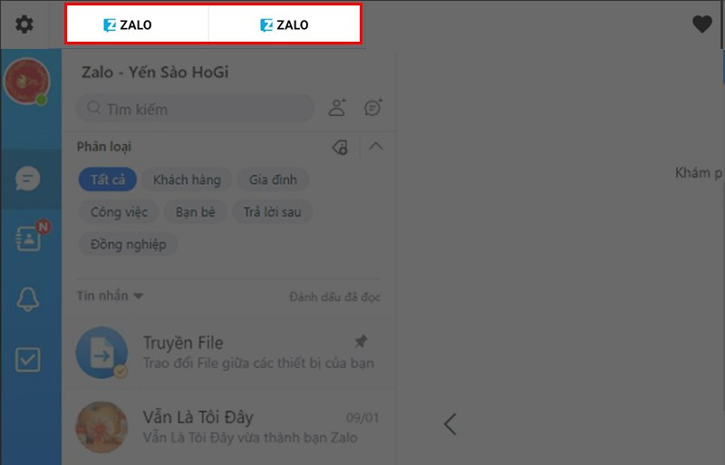 Hai tài khoản Zalo trên All-in-One Messenger