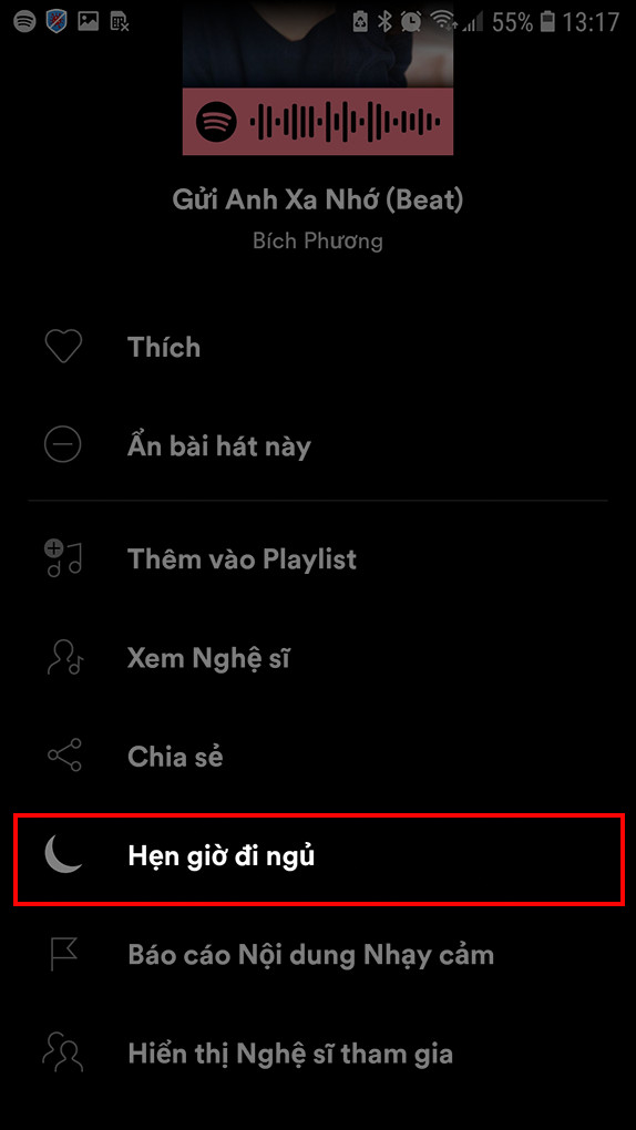 Hẹn giờ đi ngủ Spotify trên điện thoại