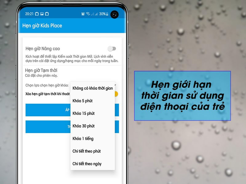 Hẹn giờ sử dụng điện thoại trên Kids Place