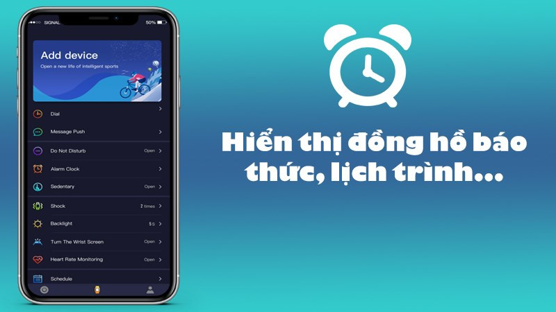  Hiển thị đồng hồ b&aacute;o thức, lịch tr&igrave;nh, đ&egrave;n nền, thời tiết v&agrave; AGPS