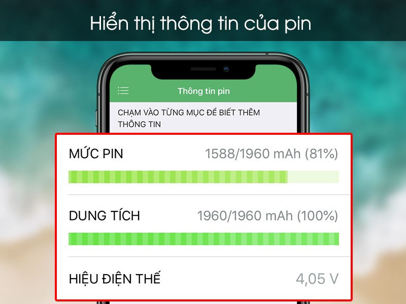 Hiển thị th&ocirc;ng tin của pin