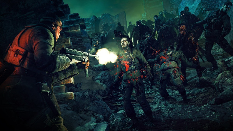 Hình ảnh trong game Zombie Army 4: Dead War, minh họa cho cuộc chiến chống lại lũ zombie.