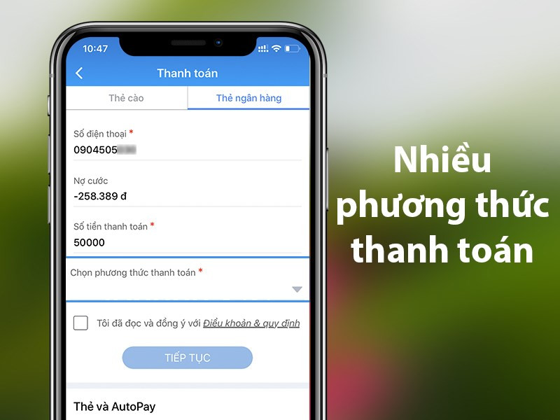  Hỗ trợ thanh to&aacute;n nạp tiền v&agrave; tra cước hằng th&aacute;ng