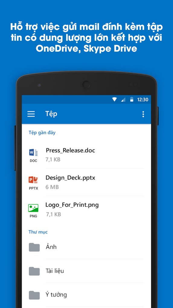 Hỗ trợ việc gửi mail đ&iacute;nh k&egrave;m tập tin c&oacute; dung lượng lớn kết hợp với OneDrive, Skype Drive