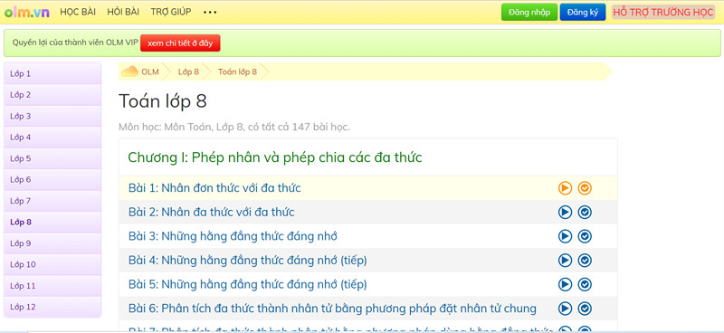 Học toán lớp 8 online