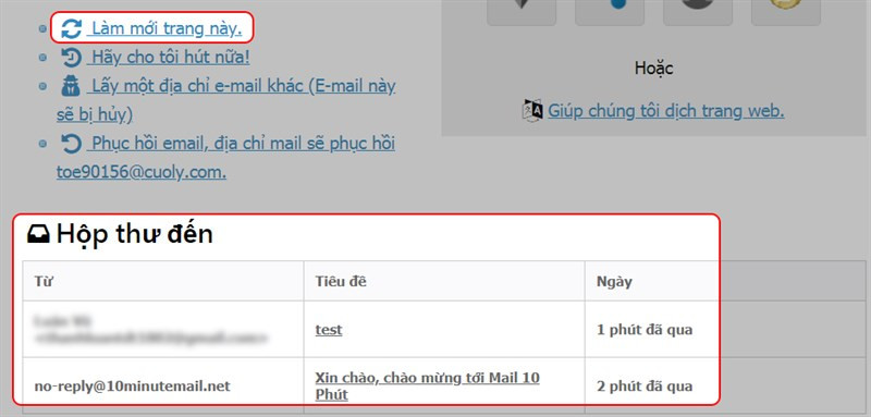 Hộp thư đến email tạm thời