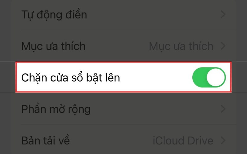 Kéo xuống bật mục chặn cửa sổ bật lên