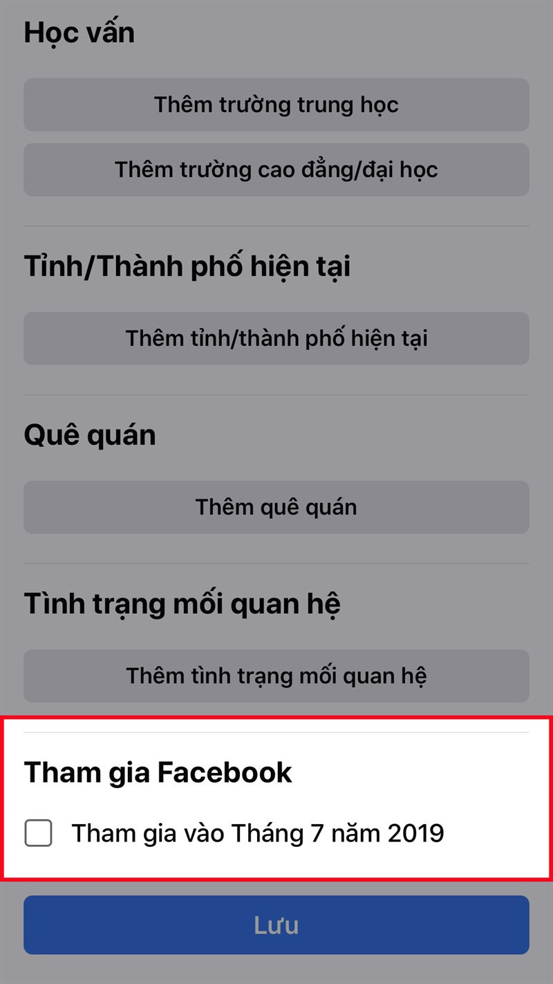 Kéo xuống tìm mục Tham gia Facebook