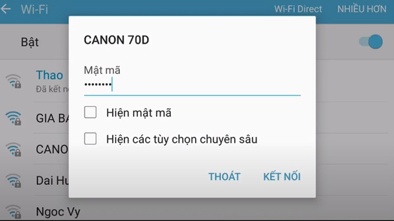 Kết nối điện thoại với Wifi máy ảnh