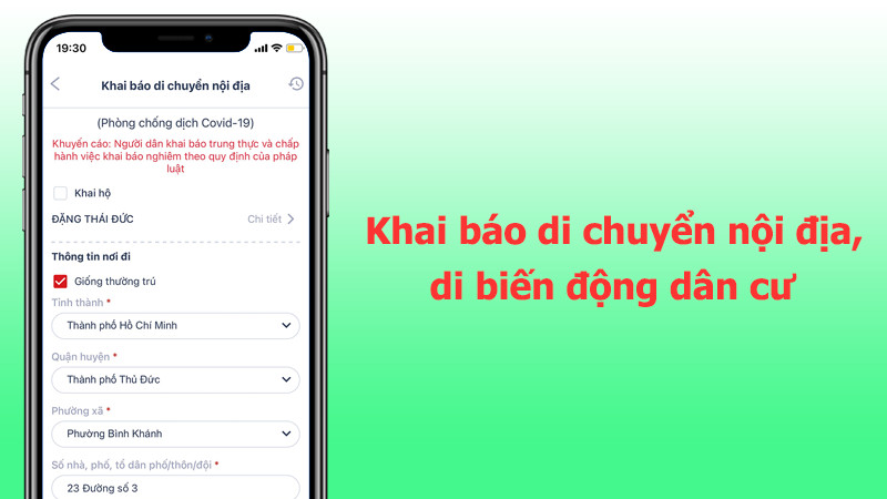 Khai b&aacute;o di chuyển nội địa, di biến động d&acirc;n cư