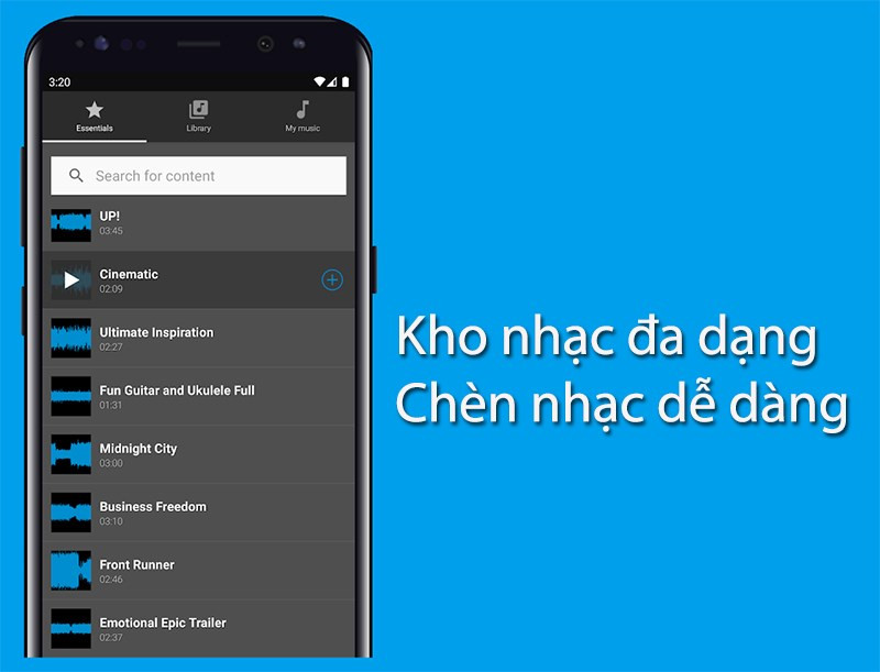 Kho nhạc đa dạng, chèn nhạc vào video dễ dàng