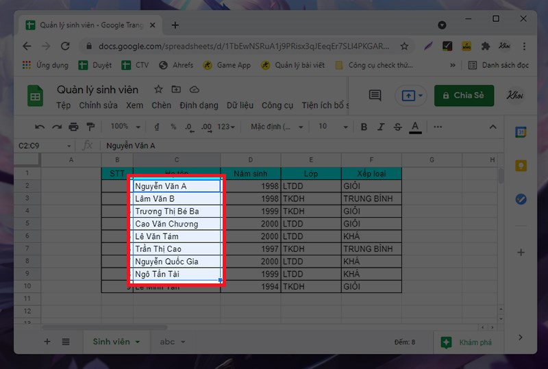 Khóa ô trong Google Sheets