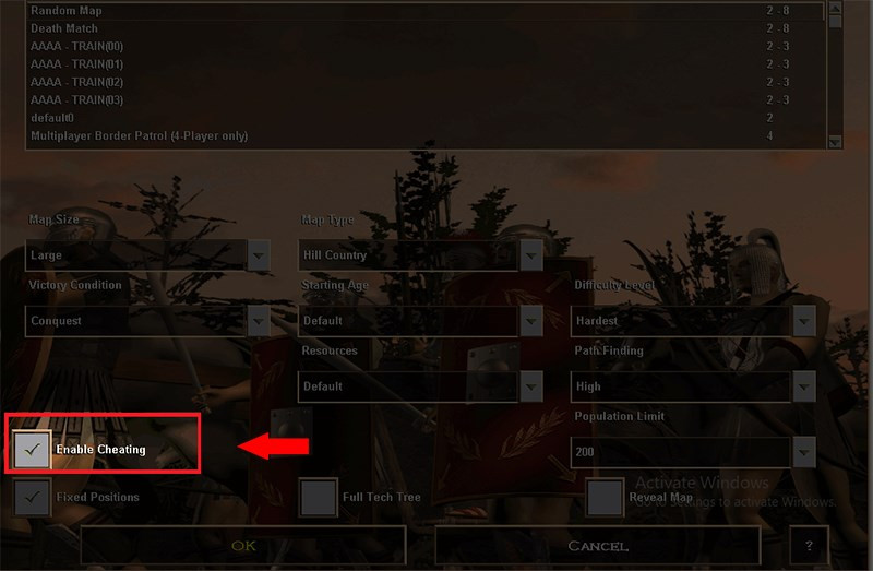 Kích hoạt mã cheat trong AoE 3