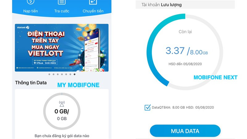 Kiểm tra dung lượng 4G MobiFone trên ứng dụng