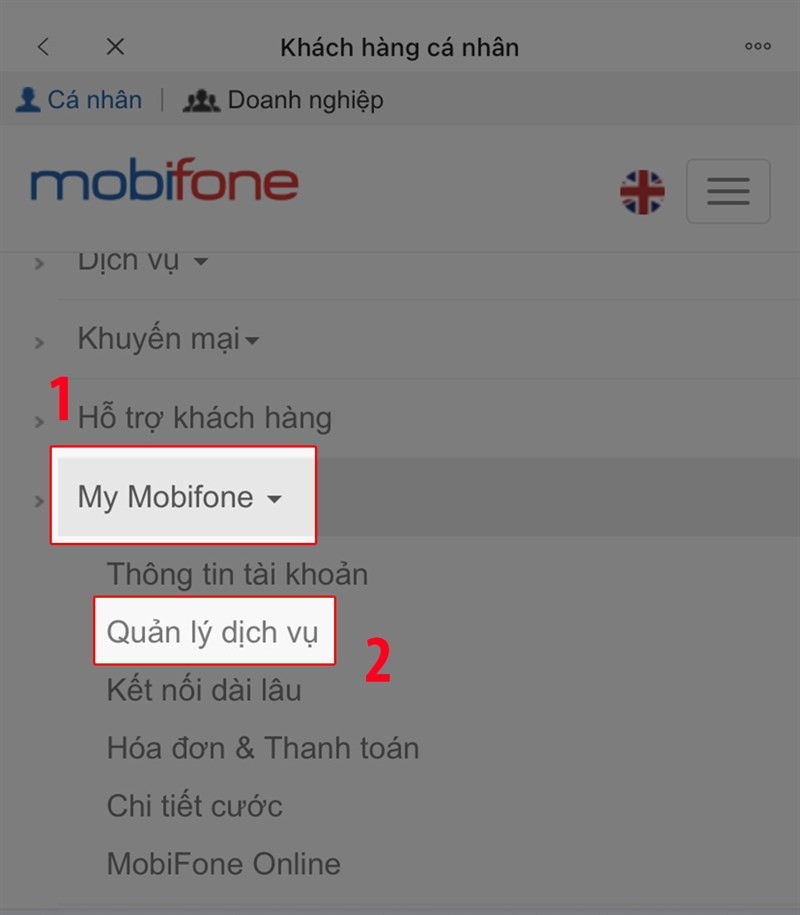 Kiểm tra dung lượng 4G MobiFone trong mục Quản lý Dịch vụ