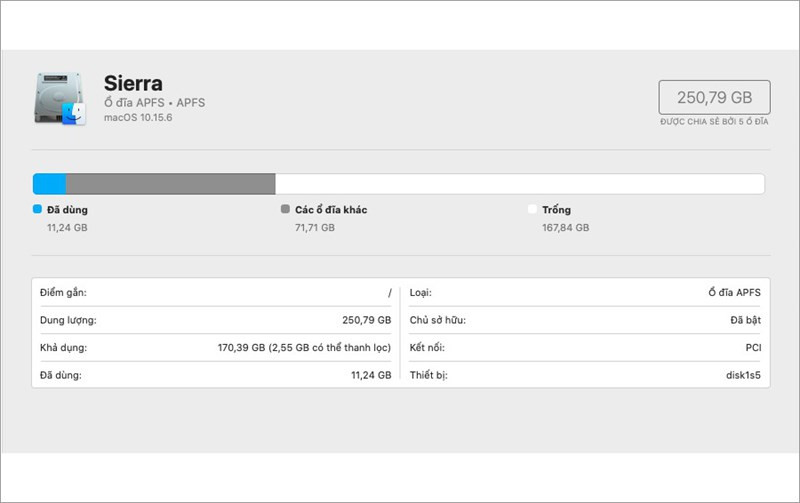 Kiểm tra dung lượng ổ cứng Macbook qua Disk Utility