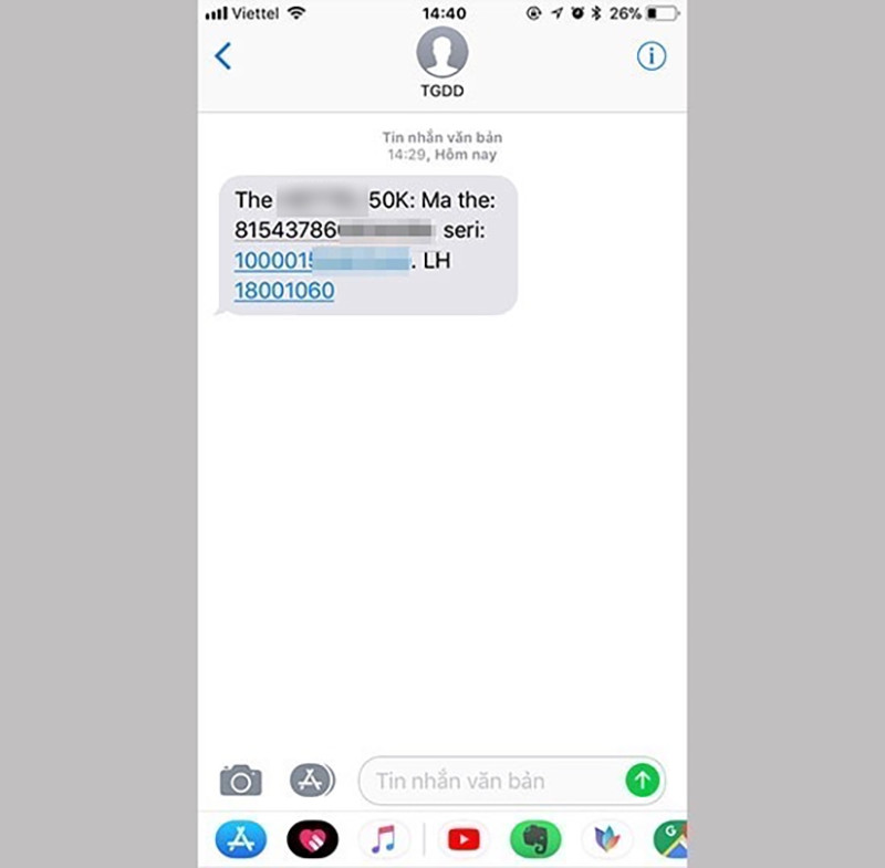 Kiểm tra tin nhắn SMS và nhận thẻ