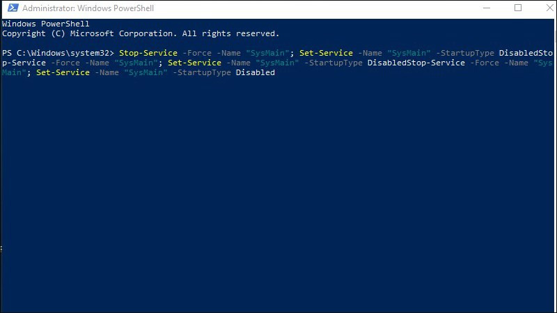 Lệnh tắt Superfetch trong PowerShell