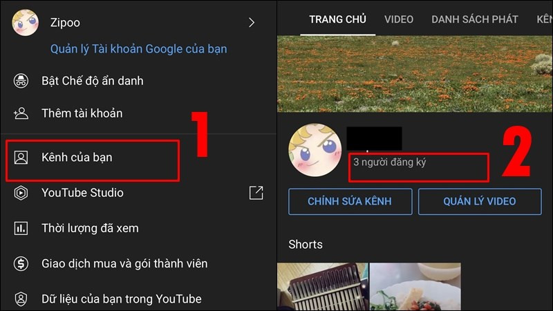 Lượt người subscribe hiển thị ngay bên dưới tên kênh