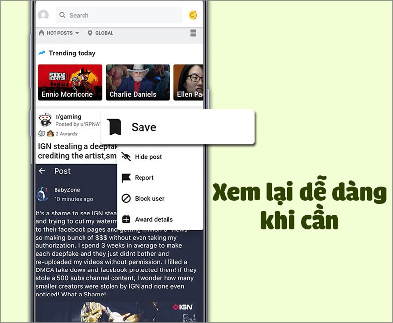 Lưu bài viết trên Reddit