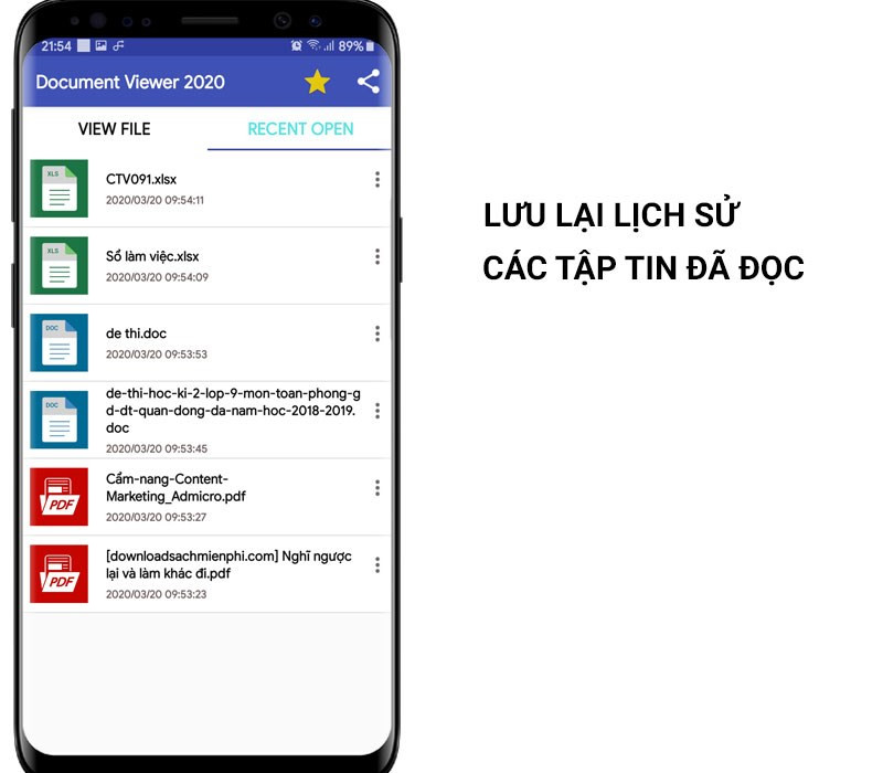 Lưu lịch sử các tập tin đã đọc