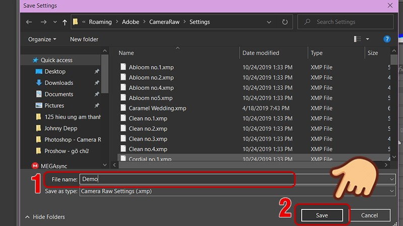 Lưu preset Camera Raw