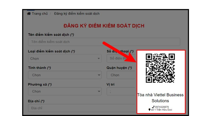 Mã QR code hệ thống cung cấp cho Điểm kiểm dịch