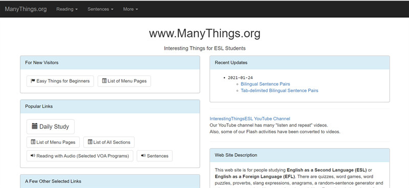 ManyThings.org: Trang web học Tiếng Anh cho người mất gốc