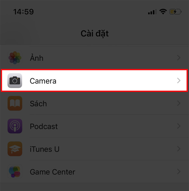 Mở Cài đặt và chọn Camera